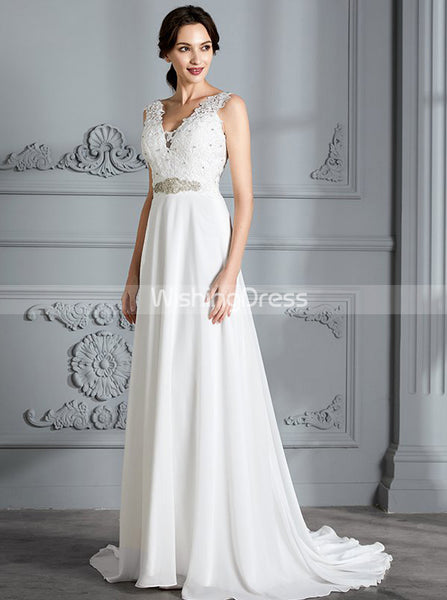 Informal Wedding Dresses,Chiffon Bridal Dress with Train,Beach Wedding Dress,WD00294
