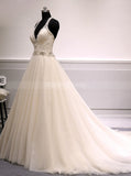 Ivory A-line Wedding Dresses,Tulle Long Wedding Dress,WD00380