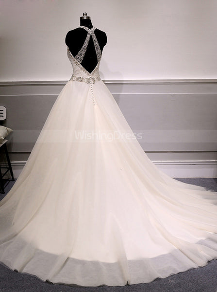 Ivory A-line Wedding Dresses,Tulle Long Wedding Dress,WD00380