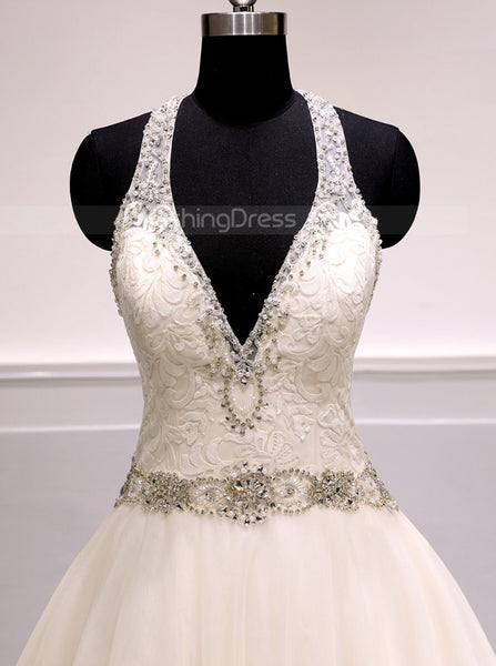 Ivory A-line Wedding Dresses,Tulle Long Wedding Dress,WD00380