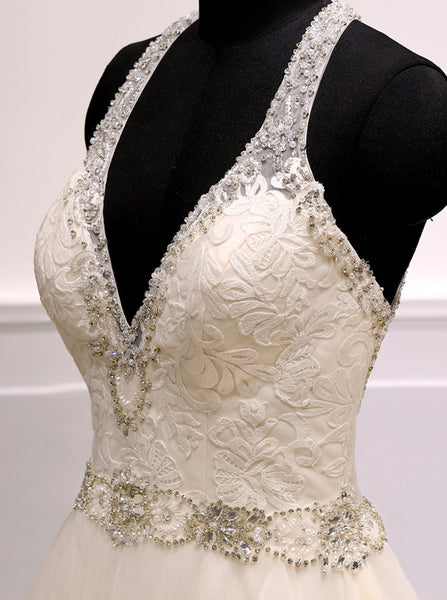 Ivory A-line Wedding Dresses,Tulle Long Wedding Dress,WD00380