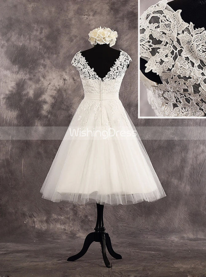 Ivory A-line Wedding Reception Dresses,Tea Length Elegant Wedding Dress,WD00541, US8 / Ivory Ivory A-line Wedding Reception Dresses,Tea Length Elegant Wedding Dress,WD00541, US8 / Ivory