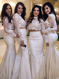 Ivory Bridesmaid Dress,Two Piece Bridesmaid Dress,Bridesmaid Dress with Long Sleeves,BD00042