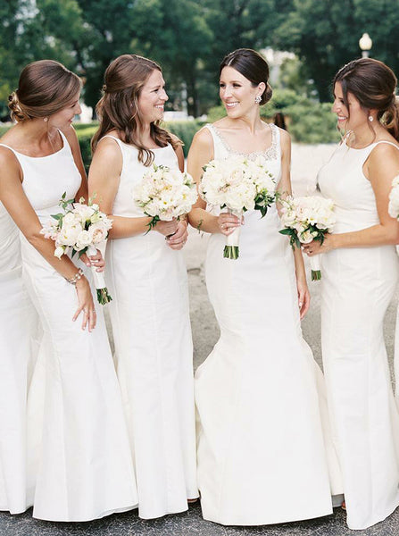 Ivory Bridesmaid Dresses,Satin Bridesmaid Dress,Modest Bridesmaid Dress,BD00367