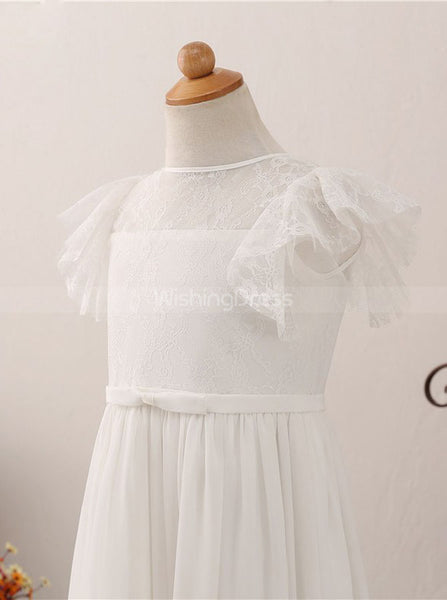 Ivory Flower Girl Dresses,Lace Junior Bridesmaid Dress with Cap Sleeves,FD00055