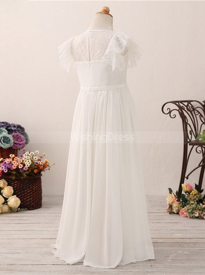 Ivory Flower Girl Dresses,Lace Junior Bridesmaid Dress with Cap Sleeve