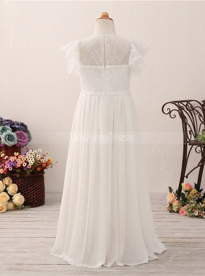 white lace junior bridesmaid dress Spaghetti Ivory Lace Tulle Flower Girl Dresses, Popular Junior Bridesm AlineBridal