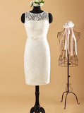 Ivory Lace Wedding Dresses,Knee Length Sheath Wedding Reception Dress,WD00567