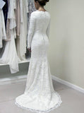 Ivory Lace Wedding Dresses,Modest Wedding Dress with Long Sleeves,WD00610