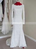 Ivory Lace Wedding Dresses,Modest Wedding Dress with Long Sleeves,WD00610