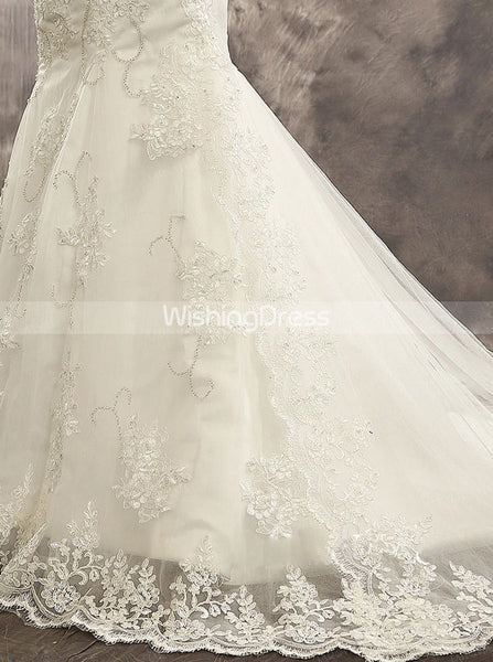 Ivory Mermaid Wedding Dress,Open Back Bridal Dress with Straps,WD00539