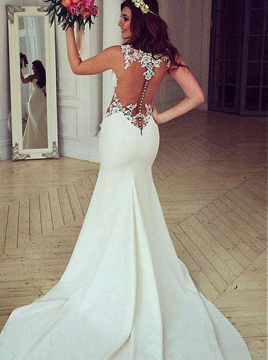 Ivory Mermaid Wedding Dresses,Illusion Wedding Dress,WD00368 - Wishingdress Ivory Mermaid Wedding Dresses,Illusion Wedding Dress,WD00368 - Wishingdress