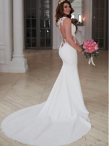 Ivory Mermaid Wedding Dresses,Illusion Wedding Dress,WD00368