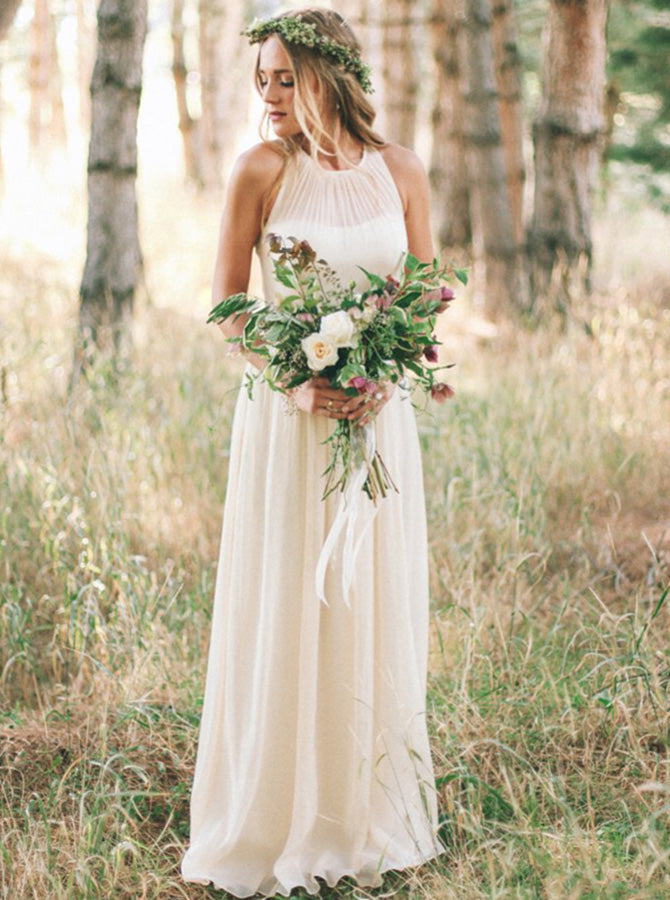 Ivory Wedding Dress,Simple Wedding Dress,Long Wedding Dress,Beach Bridal Dress,WD00247 US6 / Champagne