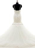 Ivory Wedding Dress,Spaghetti Straps Wedding Dresses,Mermaid Lace Wedding Gown,WD00034