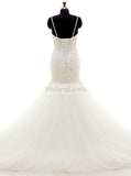 Ivory Wedding Dress,Spaghetti Straps Wedding Dresses,Mermaid Lace Wedding Gown,WD00034