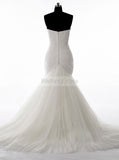 Ivory Wedding Dress,Tulle Wedding Dress,Strapless Bridal Dress,Mermaid Pleated Wedding Gown,WD00050