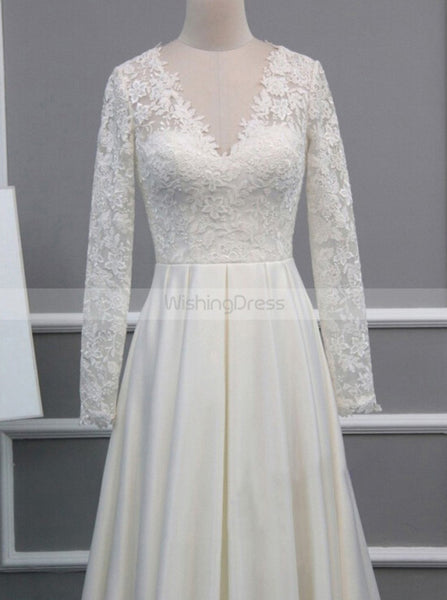 Ivory Wedding Dresses,Aline Wedding Dress,Wedding Dress with Sleeves,Fall Bridal Dress,WD00158