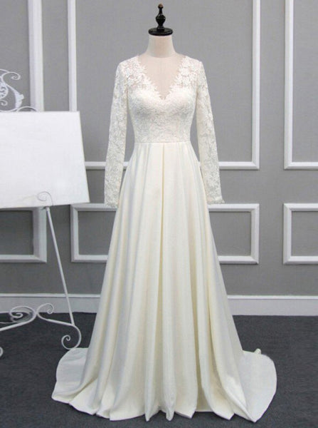 Ivory Wedding Dresses,Aline Wedding Dress,Wedding Dress with Sleeves,Fall Bridal Dress,WD00158