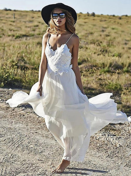 Ivory Wedding Dresses,Beach wedding Dress,Chiffon Wedding Dress,Floor Length Bridal Dress,WD00051
