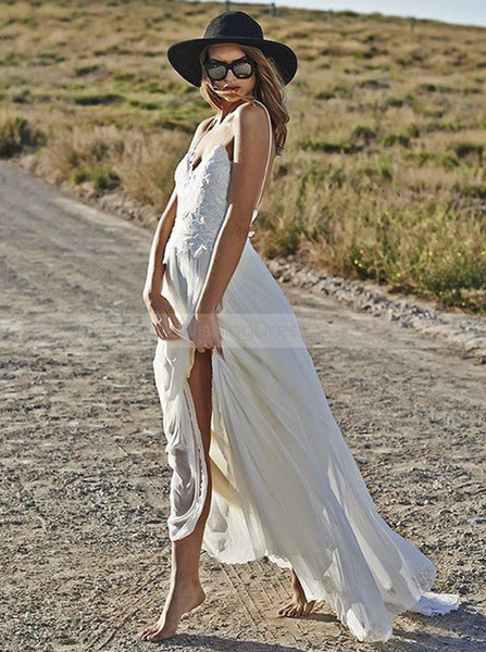 Ivory Wedding Dresses,Beach wedding Dress,Chiffon Wedding Dress,Floor Length Bridal Dress,WD00051