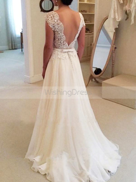 Ivory Wedding Dresses,Chiffon Wedding Dress,Beach Wedding Dress,Backless Bridal Dress,WD00152