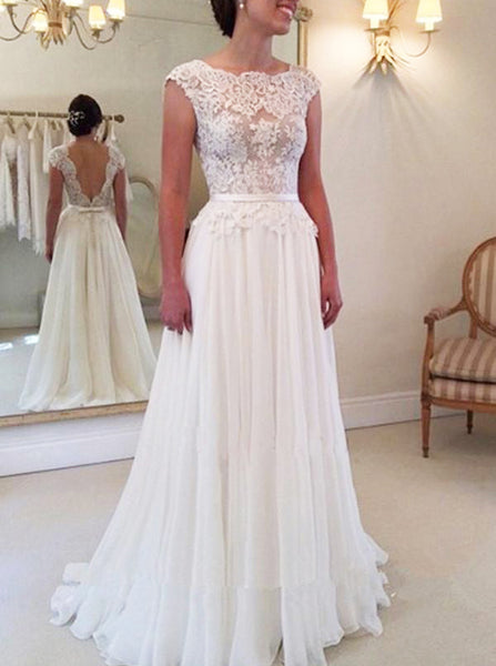 Ivory Wedding Dresses,Chiffon Wedding Dress,Beach Wedding Dress,Backless Bridal Dress,WD00152