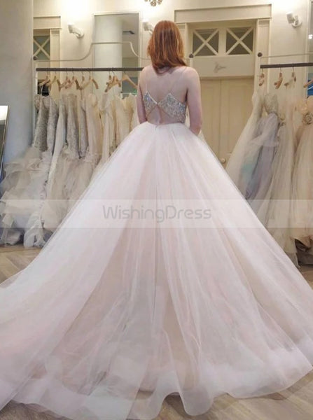 Ivory Wedding Dresses,Tulle Ball Gown Wedding Dress,Wedding Dress with Straps,WD00134