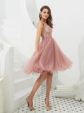 Dusty Pink Homecoming Dresses,Tulle Homecoming Dress,Knee Length Prom Dress,HC00038