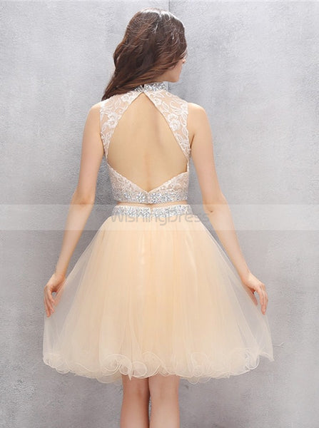 Knee Length Homecoming Dresses,Two Piece Homecoming Dress,High Neck Ho