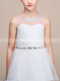 Knee Length Junior Bridesmaid Dress,White Tulle Flower Girl Dress,JB00023