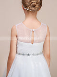 Knee Length Junior Bridesmaid Dress,White Tulle Flower Girl Dress,JB00023