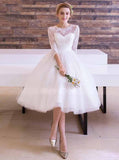 Knee Length Wedding Reception Dresses,Outdoor Wedding Dress with Sleeves,WD00364