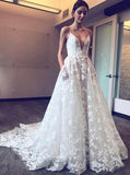 White Wedding Dresses,Boho Wedding Dress,Lace Wedding Dress,Long Bridal Dress,WD00190
