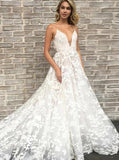 White Wedding Dresses,Boho Wedding Dress,Lace Wedding Dress,Long Bridal Dress,WD00190