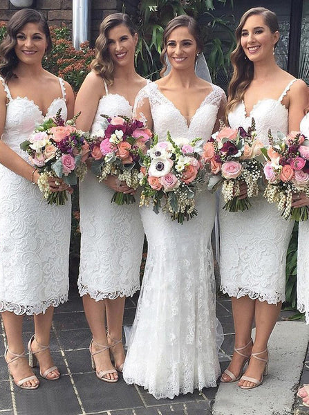 Lace Bridesmaid Dress,Strappy Bridesmaid Dress,Short Bridesmaid Dress,BD00044