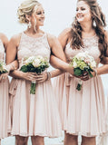 Lace Chiffon Bridesmaid Dress,Short Bridesmaid Dress,Elegant Bridesmaid Dress,BD00031
