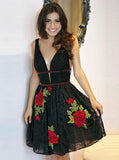 Lace Cocktail Dresses,Black Cocktail Dress,V Neck Cocktai Dress,Backless Cocktail Dress,CD00034