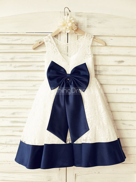 Lace Flower Girl Dress,Flower Girl Dress with Bow,Birthday Dress,FD00118