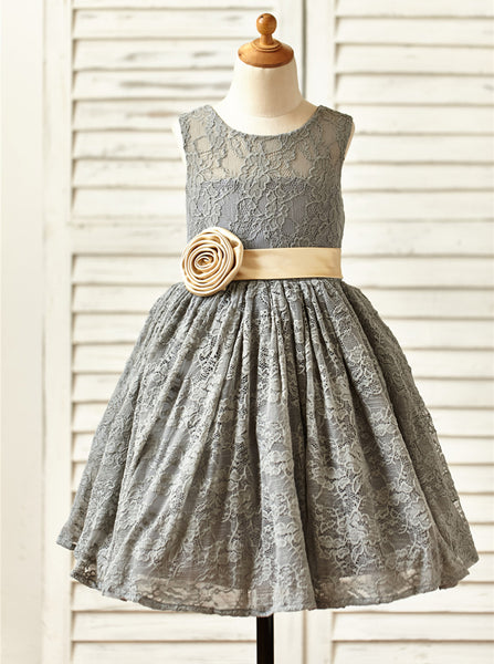 Lace Flower Girl Dress,Girl Party Dress,Tea Length Flower Girl Dress,FD00060