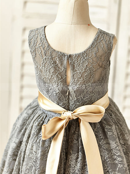 Lace Flower Girl Dress,Girl Party Dress,Tea Length Flower Girl Dress,FD00060