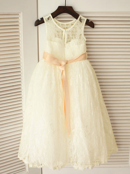 Lace Flower Girl Dresses,Full Length Flower Girl Dress,Vintage Flower Girl Dress,FD00088
