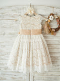 Lace Flower Girl Dresses with Sash,Girl Party Dress,FD00125