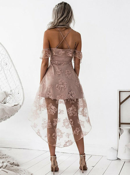 Lace Homecoming Dresses,High Low Homecoming Dress,Spaghetti Straps Homecoming Dress,HC00071