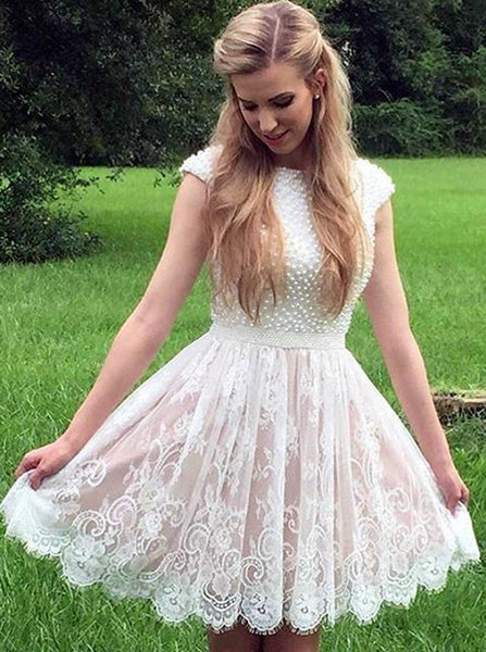 Lace Homecoming Dresses,Homecoming Dress with Cap Sleeves,Short Prom Dress,HC00149