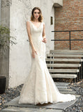 Lace Mermaid Wedding Dress with Cutout Back,Fitted Bridal Gown,WD00490