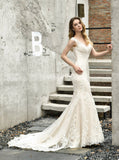 Lace Mermaid Wedding Dress with Cutout Back,Fitted Bridal Gown,WD00490