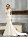 Lace Mermaid Wedding Dress with Cutout Back,Fitted Bridal Gown,WD00490