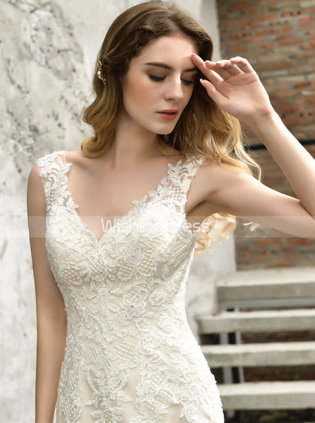 Lace Mermaid Wedding Dress with Cutout Back,Fitted Bridal Gown,WD00490