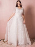 Lace Plus Size Wedding Dresses,Floor Length Plus Size Wedding Dress,WD00320